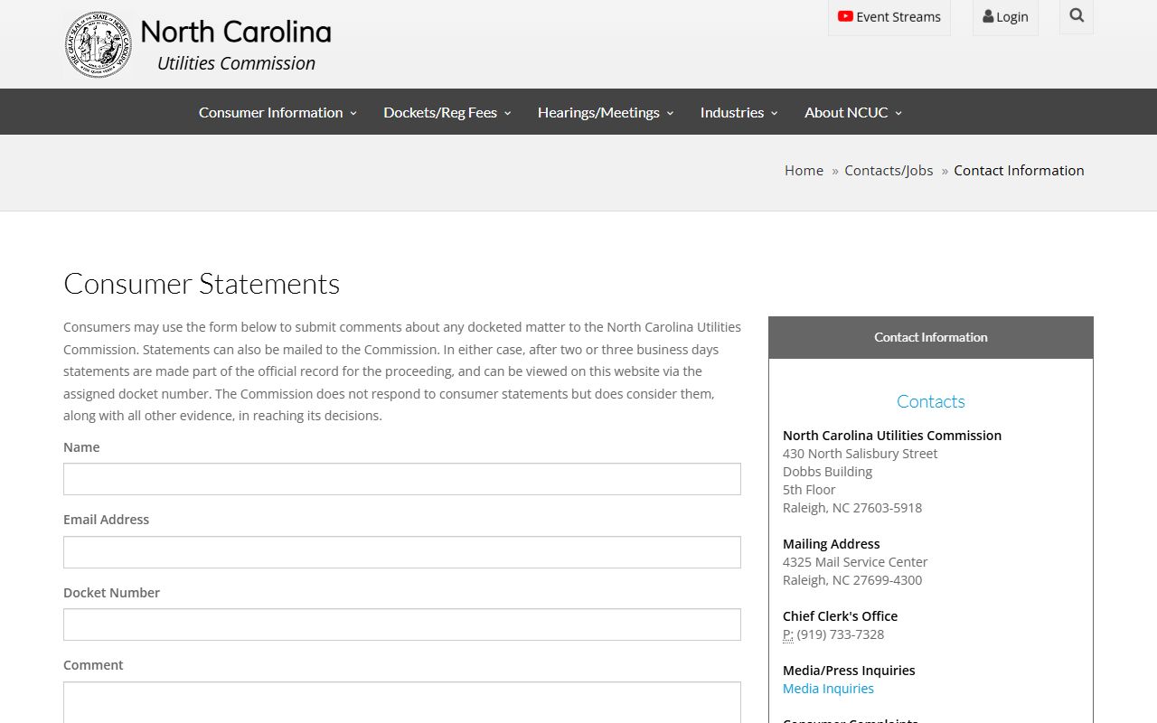 Holly Springs phone area codes North Carolina Utilities Commission contact page